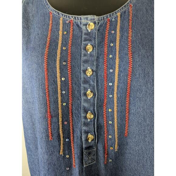 Vintage CST Blues 1X denim sleeveless maxi dress modest red yellow stitching - Picture 5 of 7